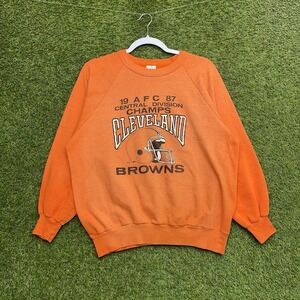 Vintage Cleveland Browns Sweatshirt Mens Large Logo 7 1987 80s NFL Orange